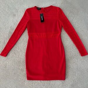 Bebe Bold Red Long Sleeve Dress